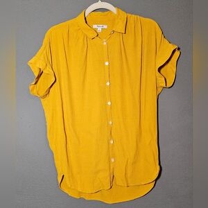 Madewell Drapey Central Button Down Shirt Sleeve Golden Mustard Yellow Size S